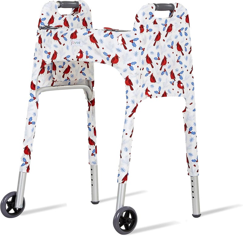 Jover – Walker Covers (Winter Birds) – Colorful Fabric Cover for Standard Folding Walker Mobility Aid with Pockets, Easy Fit Senior Walker Accessories, Washable Polyester, + Matching Storage Bag - Image 1
